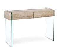 Yellow shop - KENYA mobile soggiorno consolle in vetro e piano in mdf legno chiaro con 2 cassetti L110xP40xH75 cm