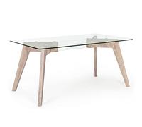 Yellow shop - KENYA tavolo design da soggiorno rettangolare 160x90xH76 cm piano in vetro temperato 12 mm gambe in legno