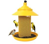 Yellow Wild Bird Feeders - 22x16.6x16.5cm Finch Bird Feeders For Outside, Metal Finch Feeder For Outdoors Hanging, Metal Mesh Tube Birds Feeder, Tube Mesh Garden Container With Tray, Wild Birds Feder