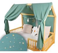 YellowNest Tenda per Letto Montessori (2 Pezzi) - Tenda Letto Bambini per Letto 70x140cm - 100% Mussola di Cotone - Con Ghirlanda (Eucalipto Ghirlanda, 62 x 270 cm (2 Pezzi))