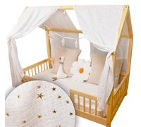 YellowNest Tenda per Letto Montessori (2 Pezzi) - Tenda Letto Bambini per Letto 80x160cm, 90x190cm y 120x200cm - 100% Mussola di Cotone - Con Ghirlanda (Bianco Ghirlanda, 130 x 320 cm (2 Pezzi))