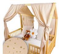 YellowNest Tenda per Letto Montessori (2 Pezzi) - Tenda Letto Bambini per Letto 80x160cm, 90x190cm y 120x200cm - 100% Mussola di Cotone - Senza Ghirlanda (Beige, 130 x 320 cm (2 Pezzi))