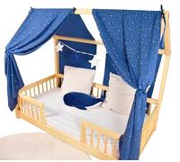 YellowNest Tenda per Letto Montessori (2 Pezzi) - Tenda Letto Bambini per Letto 80x160cm, 90x190cm y 120x200cm - 100% Mussola di Cotone - Senza Ghirlanda (Blue Marino, 130 x 320 cm (2 Pezzi))