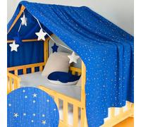 YellowNest Tenda per Letto Montessori - Tenda Letto Bambini per Letto 90x190cm y 120x200cm - 100% Mussola di Cotone - Con Ghuirlanda (Blue Marino Ghirlanda, 130 x 400 cm)
