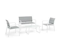 Yellowshop - ARENT Set salotto giardino terrazzo esterno in acciaio tavolino top in vetro 4 posti disponibile nel colore Antracite, Bianco e Tortora (Bianco)