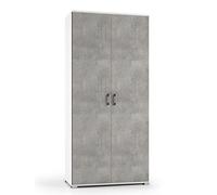Yellowshop - Armadio mobile 2 ante 4 ripiani L90xP45xH195 cm Compos bianco cemento texture 3d