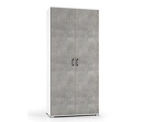 Yellowshop - Armadio mobile 2 ante 4 ripiani L90xP45xH195 cm Compos bianco cemento texture 3d