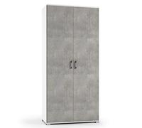 Yellowshop - Armadio mobile 2 ante 4 ripiani L90xP45xH195 cm COMPOS Bianco Rovere o Cemento texture 3d (Bianco/Cemento)