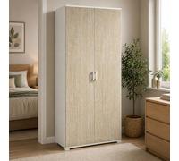 Yellowshop - Armadio mobile 2 ante 4 ripiani L90xP45xH195 cm COMPOS Bianco Rovere o Cemento texture 3d (Bianco/Rovere)