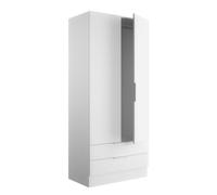 Yellowshop - Armadio mobile guardaroba 2 ante con 2 cassetti camera letto appendiabiti L82xP46xH184 cm Bambey Bianco, Cemento, Rovere Artisan Made in Italy (Bianco)