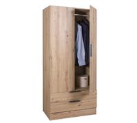 Yellowshop - Armadio mobile guardaroba 2 ante con 2 cassetti camera letto appendiabiti L82xP46xH184 cm Bambey Bianco, Cemento, Rovere Artisan Made in Italy (Rovere Artisan)