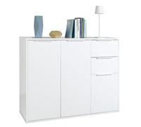 Yellowshop - Bambey Mobile mobiletto madia multiuso 3 ante battente e 2 cassetti L106 x P35 x H88 cm casa ufficio colori Bianco, Cemento, Rovere Artisan Made in Italy. (Bianco Lucido)