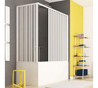 Yellowshop - Box Vasca 2 Ante in PVC ILARY, Apertura Angolare a Soffietto, Reversibile, Struttura Bianca Pannelli Semi-Trasparenti, Facile Installazione, Sopravasca, Vasca da Bagno (70 x 170 cm)