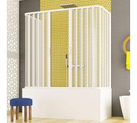 Yellowshop - Box Vasca 3 Lati in PVC NICOLAS - Apertura Centrale a Soffietto, Pieghevole, Reversibile - Struttura Bianca, Facile Installazione, Sopravasca, Salvaspazio, Antigoccia (70 X 160 cm)