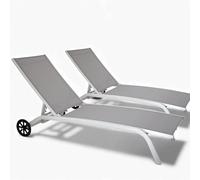 Yellowshop - Coppia di Lettini Prendisole in Alluminio e Textilene Elly, Reclinabile 5 Posizioni, con Ruote, Impilabile - Lettino da Giardino, Piscina, Mare, Bianco
