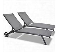 Yellowshop - Coppia di Lettini Prendisole in Alluminio e Textilene Elly, Reclinabile 5 Posizioni, con Ruote, Impilabile - Lettino da Giardino, Piscina, Mare, Antracite