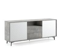 Yellowshop - Credenza Moderna PASSWORD 184 cm con Ante Bianco effetto 3D - Mobile TV o Buffet da Soggiorno - 2 Cassetti e Vano a Giorno - Design Elegante e Funzional (Cemento/Bianco)