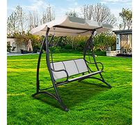 Yellowshop - Dondolo da giardino 2 o 3 Posti in acciaio marrone scuro con tetto in poliestere seduta in textile colore Beige modello Capri (3 Posti)