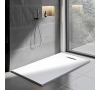 Yellowshop - GENESIS Piatto doccia rettangolare marmoresina h 2,5 cm antracite e bianco finitura ardesia scarico laterale a scomparsa con sifone diverse dimensioni (Bianco, 80x160)