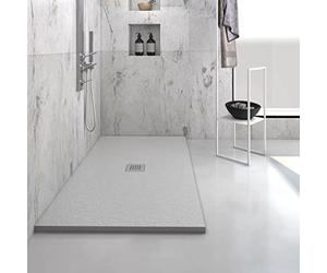 Yellowshop - HEAVY Piatto doccia rettangolare marmoresina base 90 cm h 2,5 cm Grigio con sifone, piletta e copripiletta inox (Cm 90x160)