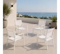 Yellowshop - HILL Set 4 sedie da giardino esterni con braccioli struttura in alluminio e textilene Antracite, Bianco o Coffee (Bianco)