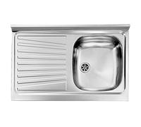 Yellowshop - Lavello appoggio inox piano 1 vasca a sx o dx cm 80x50 con sifone e piletta Mondial (Piano a Sx)