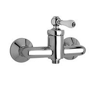 Yellowshop - Miscelatore bagno completo rubinetteria Como retrò vintage leva pomo bianco lavabo bidet vasca e doccia incasso esterno in ottone cromato flessibile inox Made in italy (Doccia Esterno)