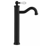 Yellowshop - Miscelatore bagno completo rubinetteria Como retrò vintage leva pomo bianco lavabo bidet vasca e doccia incasso esterno in ottone nero flessibile inox Made in italy (Lavabo Alto)