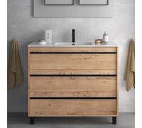 Yellowshop - Mobile bagno 100 cm 3 cassetti con lavabo e specchio con applique led (opz) ATTILA Rovere Ostippo (Mobile con lavabo)