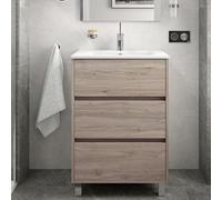 Yellowshop | Mobile Bagno 60 cm da Terra ARENYS con Lavabo in Ceramica, 3 Cassetti Soft Close, Design Moderno (Mobile con Lavabo, Rovere Eternity)