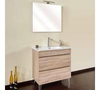 Yellowshop | Mobile Bagno Musa 100 cm - Composizione Completa con Lavabo Ceramica e 2 cassetti con Guida Soft-Close - Finitura Rovere (Mobile con Lavabo)