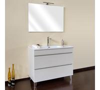 Yellowshop | Mobile Bagno Musa 100 cm - Composizione Completa con Lavabo Ceramica e 2 cassetti con Guida Soft-Close - Finitura Frassino Moirè (Mobile con Lavabo)