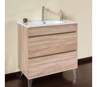 Yellowshop | Mobile Bagno Musa 80 cm - Composizione Completa con Lavabo Ceramica e 2 cassetti con Guida Soft-Close - Finitura Rovere (Mobile con Lavabo)