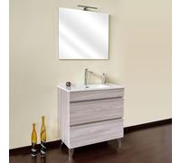 Yellowshop | Mobile Bagno Musa 80 cm - Composizione Completa con Lavabo Ceramica, Specchio e 2 cassetti con Guida Soft-Close - Finitura Olmo (Composizione Completa)