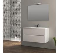 Yellowshop | Mobile Bagno Sospeso 100 cm in MDF PVC con Lavabo in Ceramica KIM, 2 Cassetti Soft-Close e Maniglia a Gola - Design Moderno - Composizione Completa (Bianco Opaco)