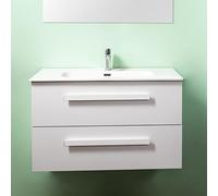 Yellowshop | Mobile Bagno Sospeso 60 cm LIRIO Cemento Bianco - 2 Cassetti Soft Close, Lavabo Ceramica, Design Moderno e Salvaspazio (Mobile con Lavabo)