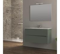 Yellowshop | Mobile Bagno Sospeso 80 cm in MDF PVC Completa in Ceramica KIM, 2 Cassetti Soft-Close e Maniglia a Gola - Design Moderno - Composizione Completa (Legno Noce)
