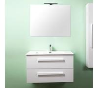 Yellowshop | Mobile Bagno Sospeso 80 cm LIRIO Cemento Bianco - 2 Cassetti Soft Close, Lavabo Ceramica, Specchio con Applique LED - Design Moderno e Salvaspazio (Composizione Completa)