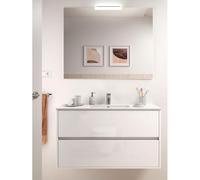 Yellowshop | Mobile Bagno Sospeso 90 cm NOJA con Lavabo in Ceramica, 2 Cassetti Soft Close, Specchio e Applique LED - Design Moderno (Bianco Lucido)