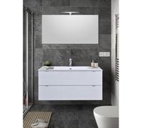 Yellowshop | Mobile Bagno Sospeso Andrè con Lavabo in MineralMarmo integrato e Specchio - Made in Italy moderno, Finitura Bianco Laccato Lucido 120 cm