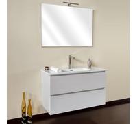 Yellowshop | Mobile Bagno Sospeso CLOE - Composizione Completa con Lavabo Ceramica e Specchio, Chiusura Soft Close, Finitura Frassino Moirè (80 cm, Composizione Completa)