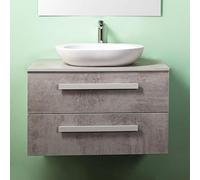 Yellowshop | Mobile Bagno Sospeso CM 90 - 2 Cassetti con Lavabo d’Appoggio - Finitura Cemento Chiaro (Mobile con Lavabo)