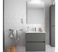 Yellowshop | Mobile Bagno Sospeso Noja 700, Due Cassetti, Specchio LED, Grigio Opaco, 71x46x56 cm
