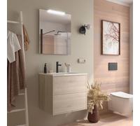 Yellowshop - Mobile Bagno Sospeso Phil 2 cassetti Apertura Push Bianco, Nero e Naturale finitura Opaca, con Lavabo in Ceramica, Specchio e Applique, Design Moderno (Naturale Mobile Completo, 60 cm)