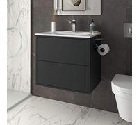 Yellowshop - Mobile Bagno Sospeso Phil 2 cassetti Apertura Push Bianco, Nero e Naturale finitura Opaca, con Lavabo in Ceramica, Specchio e Applique, Design Moderno (Nero Mobile con lavabo, 80 cm)