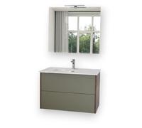 Yellowshop - Mobile bagno sospeso SHAPE moderno con lavabo integrato e specchio - 100 cm - Design minimalista con 2 cassetti apertura Push - varie finiture (Verde/Rovere Scuro)