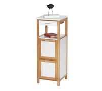 Yellowshop - Mobile Colonna Bagno in Bambù e MDF - Scaffale Salvaspazio Multiuso con Ripiani, Cassetto o Cesto Portabiancheria - Design Moderno, Serie Palma (Colonna Cassetto e 2 Ribalte)