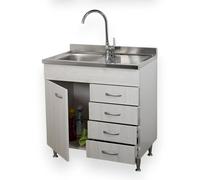 Yellowshop - Mobile cucina sottolavello a 1 anta e cassettiera cm 80 effetto legno frassino moire componibile con lavello inox e scolapiatti Basic (Sottolavello completo cassettiera Dx)