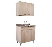 Yellowshop | Mobile cucina sottolavello a 2 ante cm 80 colore Olmo completo di lavello inox e scolapiatti serie Basic (Versione Sx)