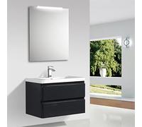 Yellowshop - Mobile da Bagno Sospeso Meg 80 e 100 cm Laccato Taupe, Antracite, Con Lavabo, 2 Cassetti Soft Close, Design Moderno, Specchio e Applique. (Antracite Mobile Completo, 80 cm)